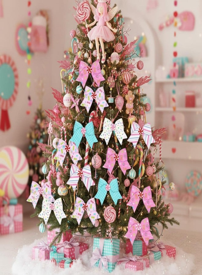 Realspring 15 Pcs Candy Christmas Bows Ornaments 6.3 Inch Large Pastel Christmas Tree Wreath Bows Pink White Blue Xmas Decoration for Xmas Tree Garland Wedding Home Holiday Indoor Outdoor Party Decor - Image 4